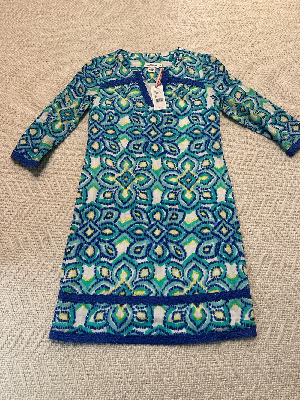 Vineyard Vines Capri Blue and Green Ikat Medallion Dress